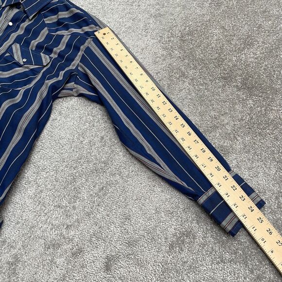 Karman Vintage Western Pearl Snap Button Down Shirt Mens XL Blue Gray Striped - Picture 12 of 15